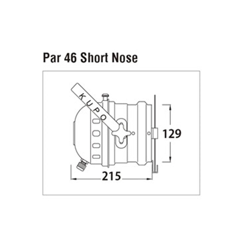 PAR-46L - KUPO PAR 46 Long with Color Frame dimension diagram, side dimension diagram