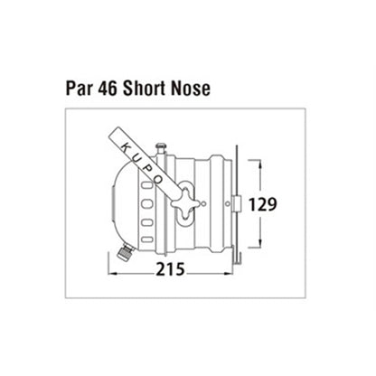 PAR-46S - KUPO PAR 46 Short with Color Frame dimension diagram, side dimension diagram