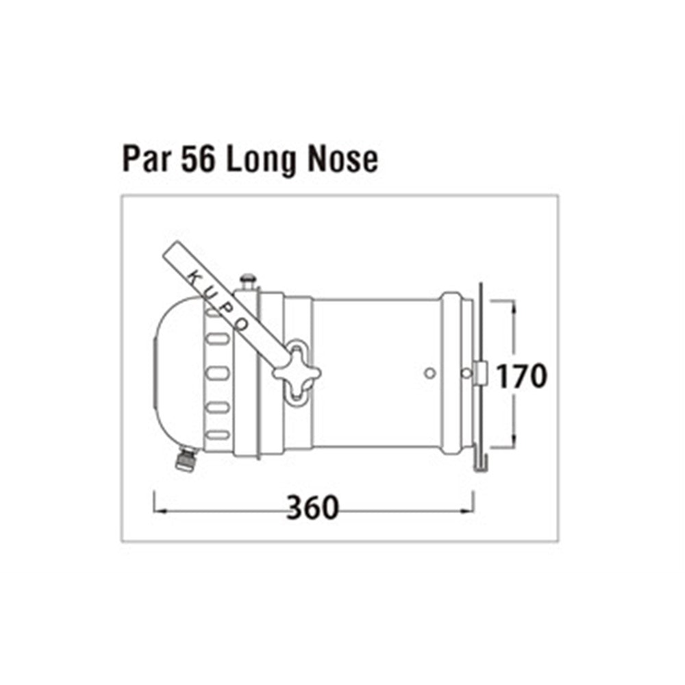 PAR-56L - KUPO PAR 56 Long with Color Frame dimension diagram, front dimension diagram