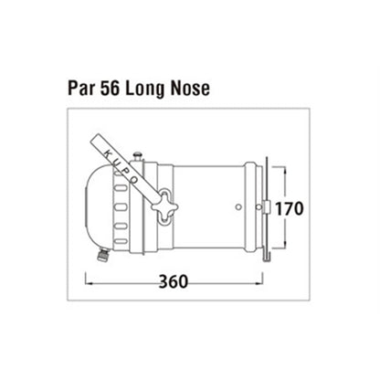 PAR-56L - KUPO PAR 56 Long with Color Frame dimension diagram, front dimension diagram