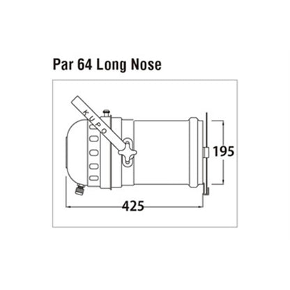 PAR-64L - KUPO PAR 64 Long with Color Frame dimension diagram, front dimension diagram