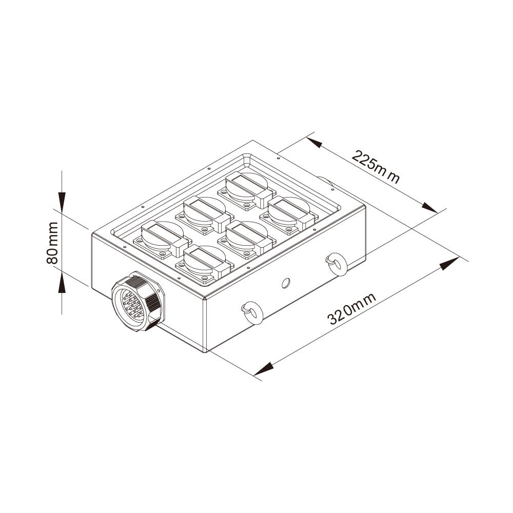 PDB-003D - Steel Power Box dimension diagram