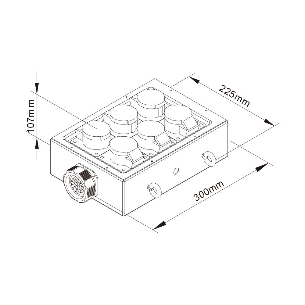 PDB-004 - Steel Power Box dimension diagram, side dimension diagram