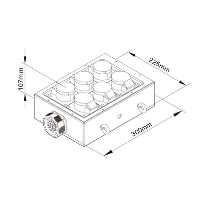 PDB-004 - Steel Power Box dimension diagram, side dimension diagram