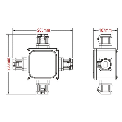 PDB-C1301R - KUPO K-Lok 400 A Rubber Cubic Power Distro Box - Reddimension diagram