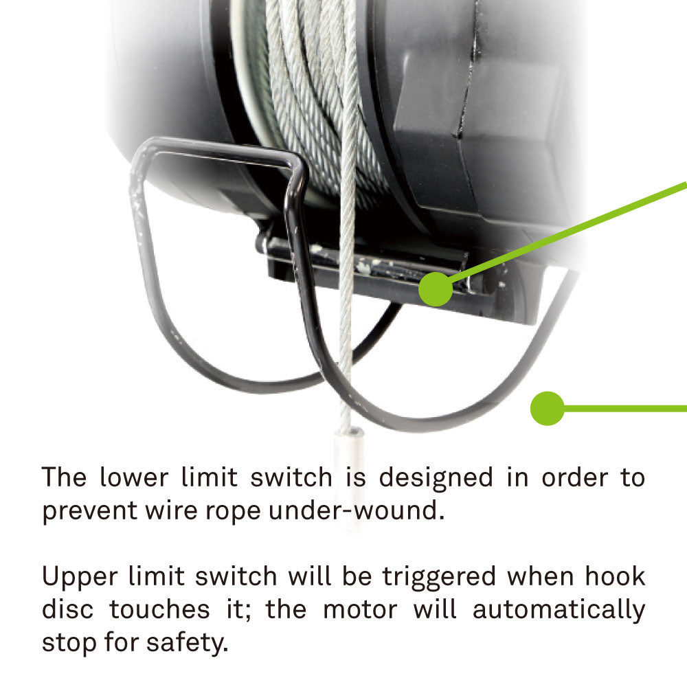 PL-200 - Single-Phase Wire Winch, 200 kg Capacity, limit switch detail