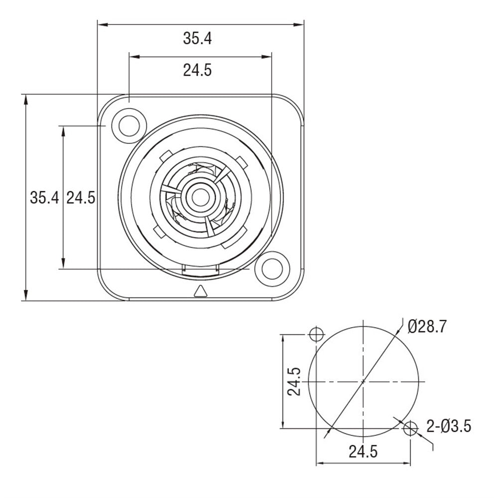PL-3FPX - PL - 3 FPX Powerlead T1 Panel-Mount - Female, connector side detail
