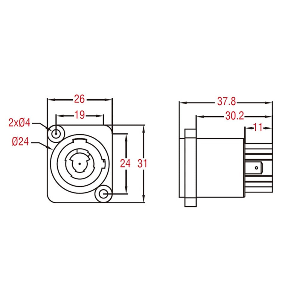 PL-3MPA - Power-In / Inlet, contact and mounting detail