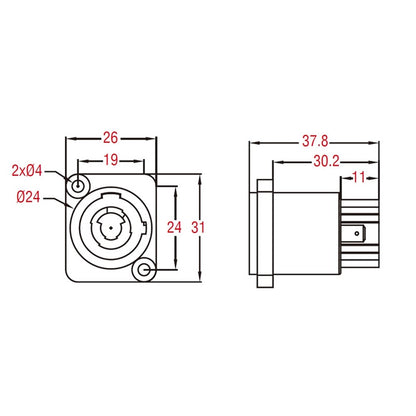PL-3MPA - Power-In / Inlet, contact and mounting detail