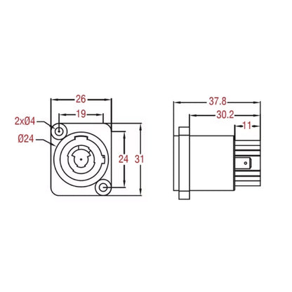PL-3MPB - Power-Out / Outlet, contact and mounting detail
