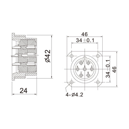 PLS-4207SF - Surface / Panel-mount Female, connector pin detail