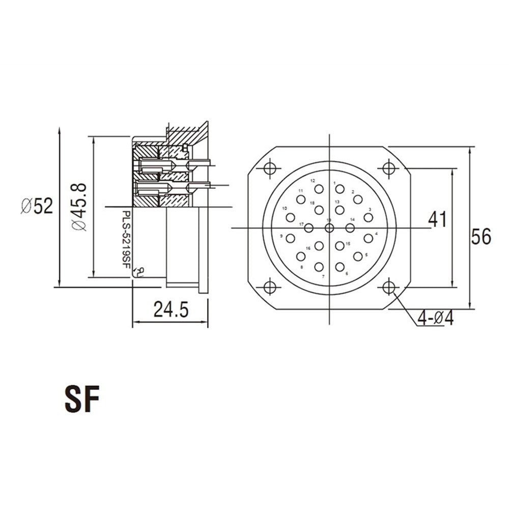 PLS-5219CSF - Panel Female, connector pin detail