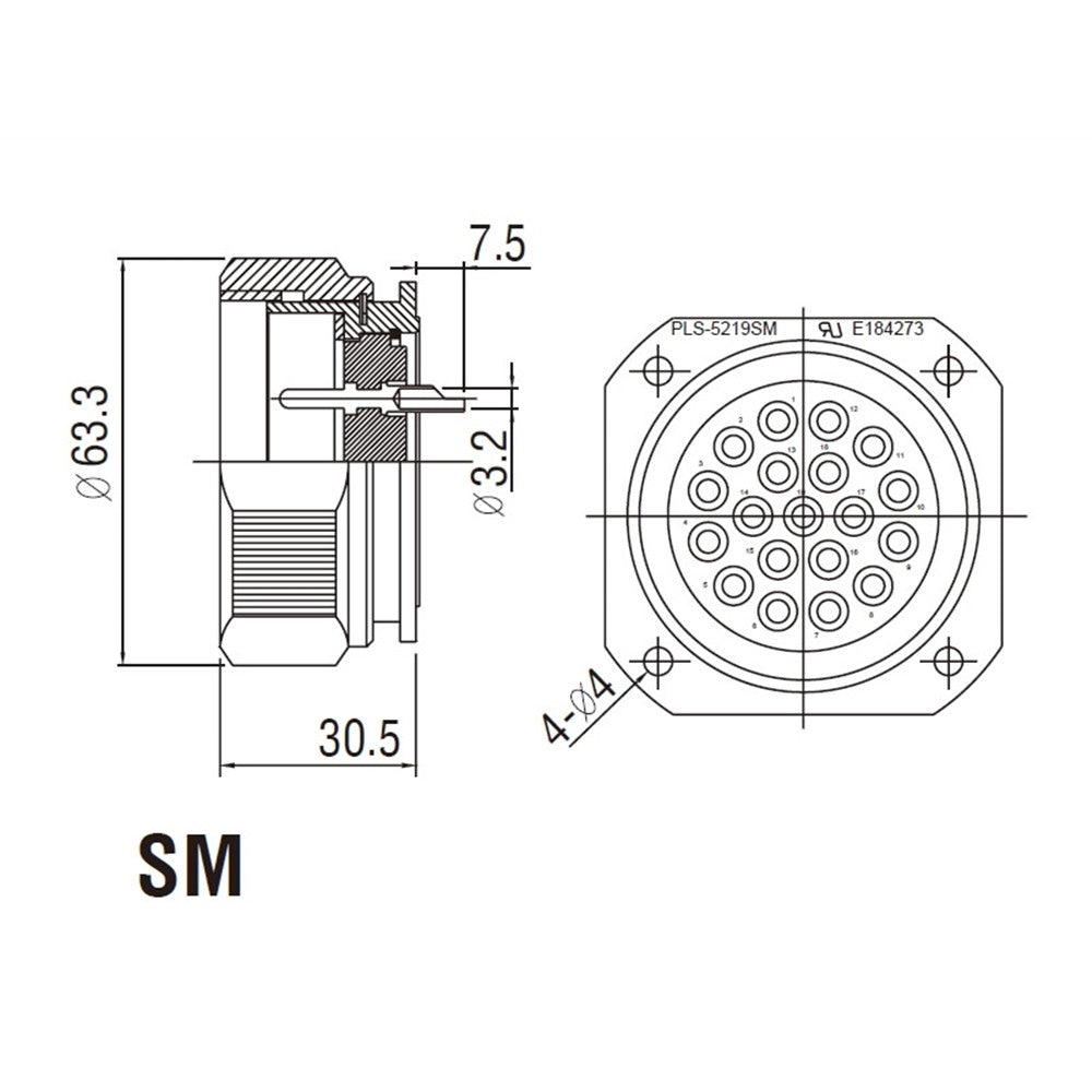 PLS-5219CSM - Panel Male, connector pin detail