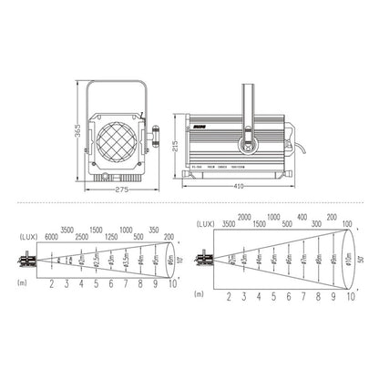 PS-1000 - KUPO Prism Convex Spotlight 1000 W / 1200 W, dimension diagram