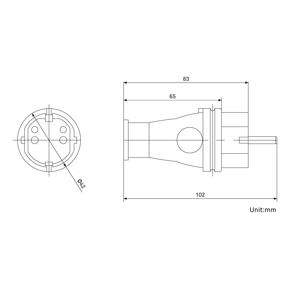 R012 - Schuko Plug (Rubber), connector rear detail