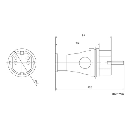 R012 - Schuko Plug (Rubber), connector rear detail