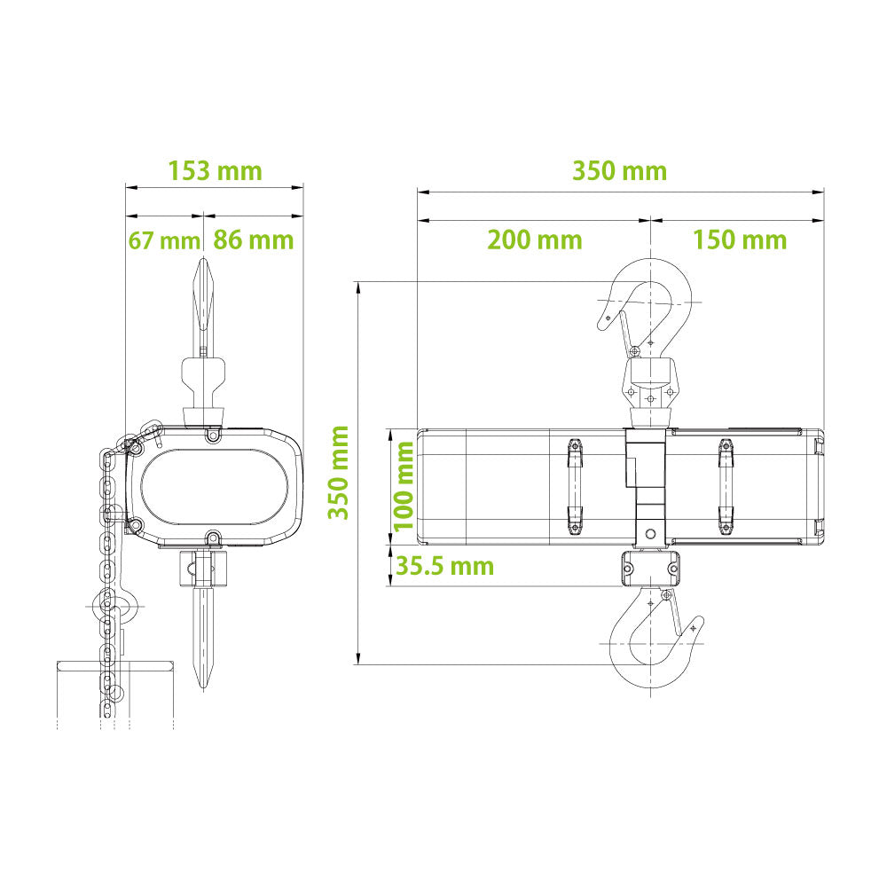 RC-250P - D8 Plus 250 kg Direct Control, dimension diagram