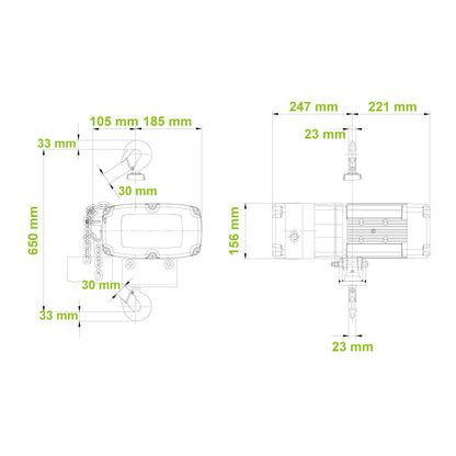 RH-1000PS4 - D8 1000 kg Chain Hoist Direct Control MSP 4 m/min, dimension diagram