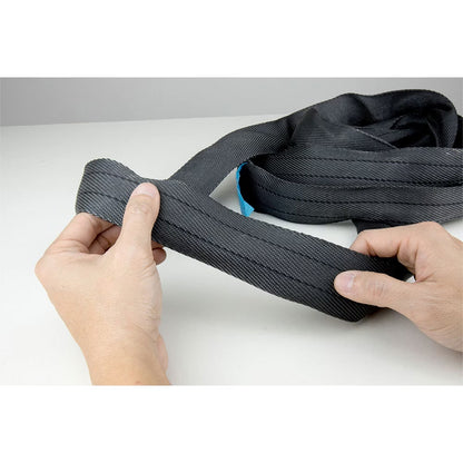 RS-005 - Polyester Black Stage Sling, 0.5 M, 5 - chained set, sling label and loop detail