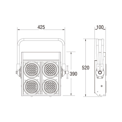 SB-364 - KUPO 4-Lite Audience Blinder Unwired, dimension diagram