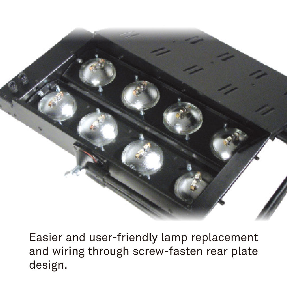 SB-364 - KUPO 4-Lite Audience Blinder Unwired, lamp replacement rear plate detail