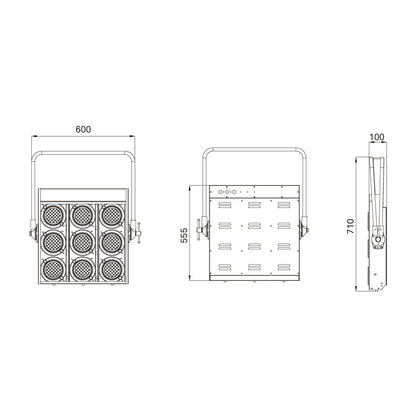 SB-369 - KUPO 9-Lite Bank Lite Unwired, dimension diagram