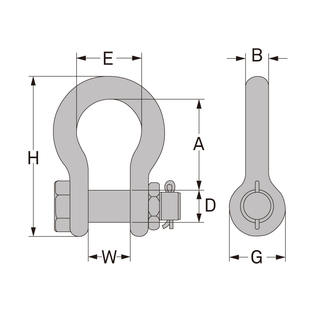 SS-S3250 - 3.25-ton Screw Pin Anchor Shackle, 5/8" Nominal, dimension diagram