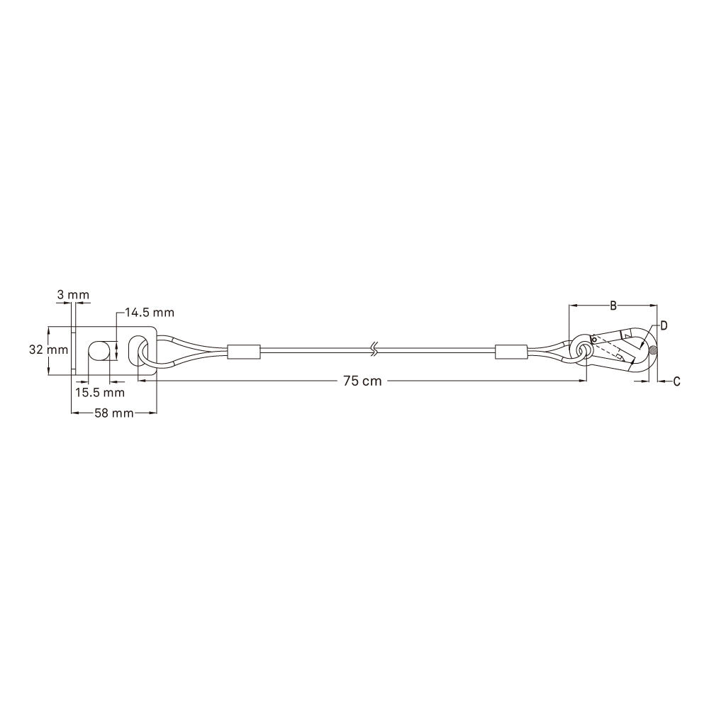 SW-01YP - Safety Wire with Yoke Plate, end loop detail