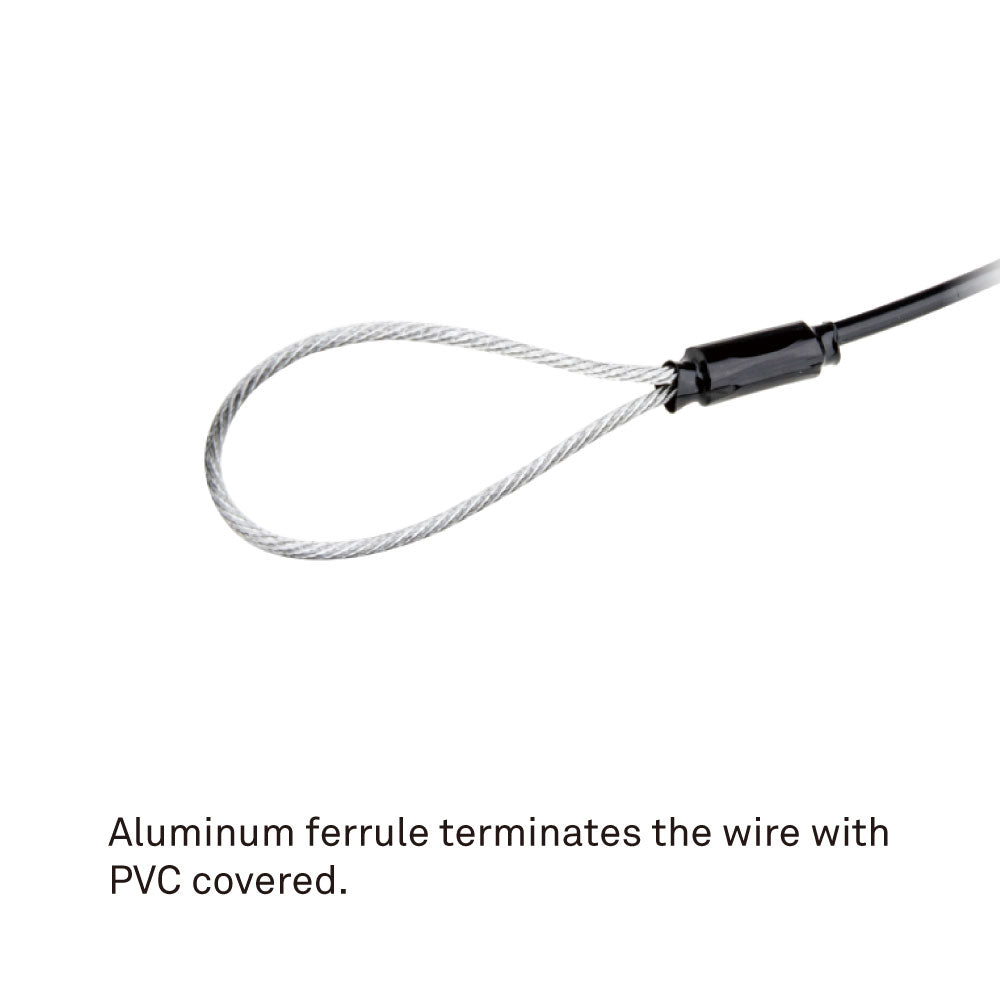 SW-04 - Safety Wire, Black PVC Jacket, fixture attachment setup
