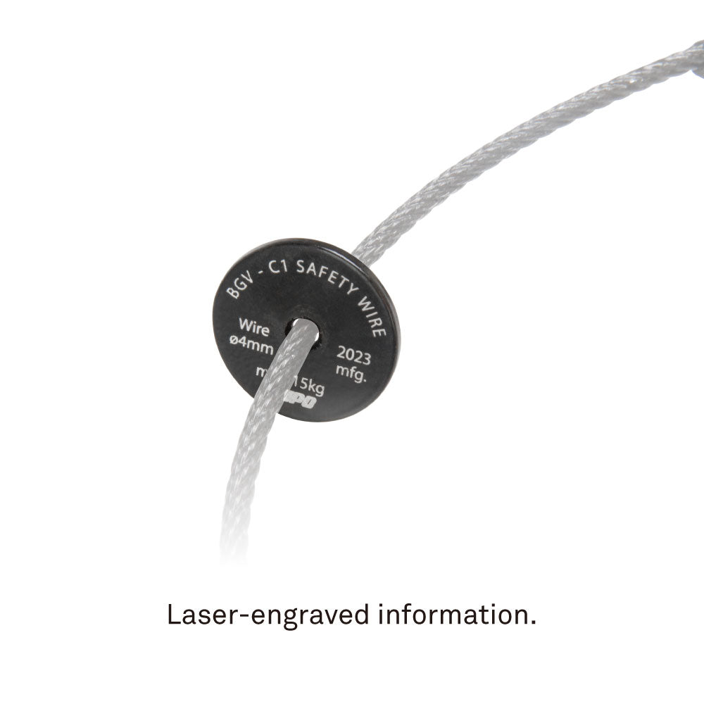 SW-E03B - 25 kg BGV - C1 Safety Wire, Black, load rating and length detail