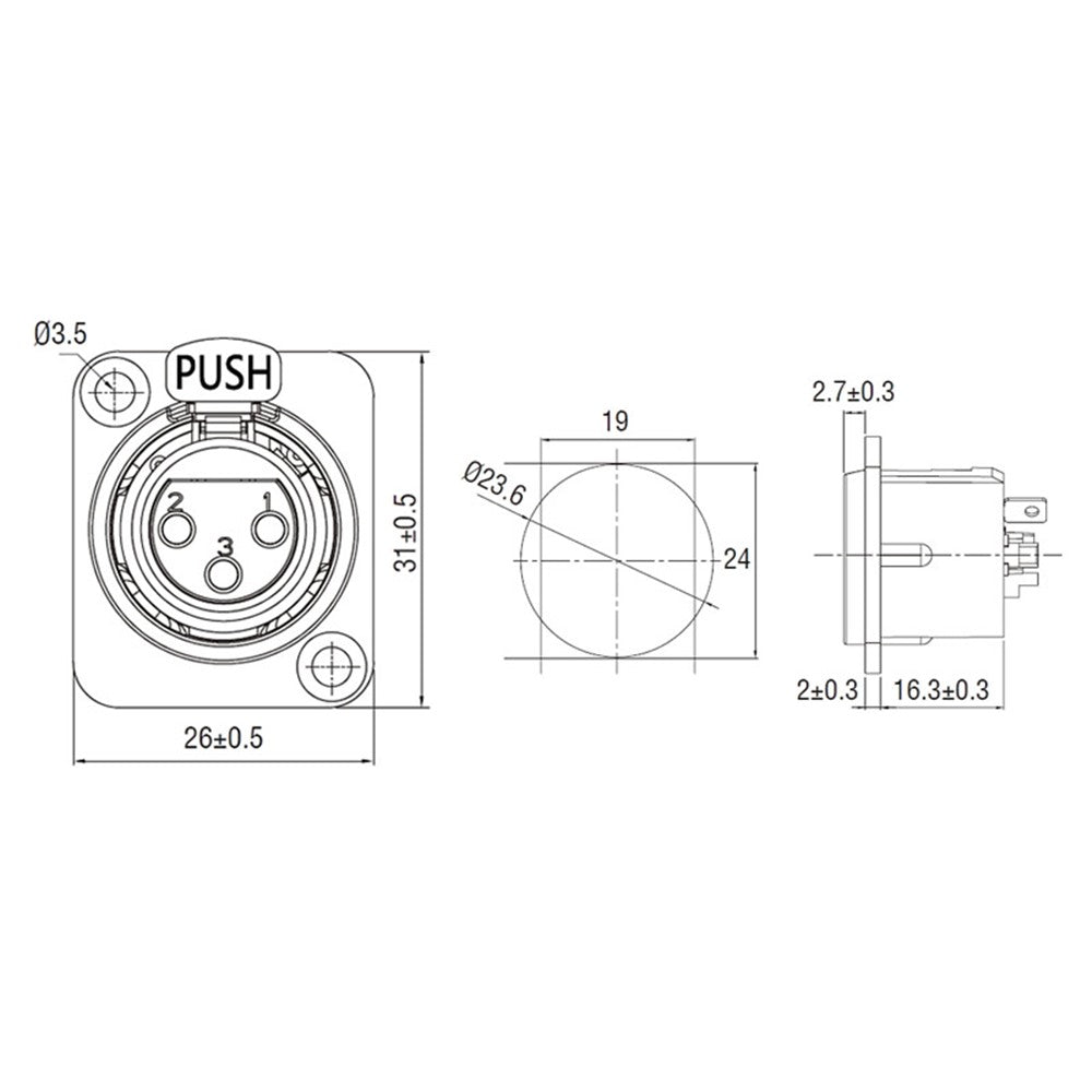 XLR3-SF-G - Gold Pin, rear terminal detail