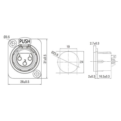 XLR3-SF-G - Gold Pin, rear terminal detail