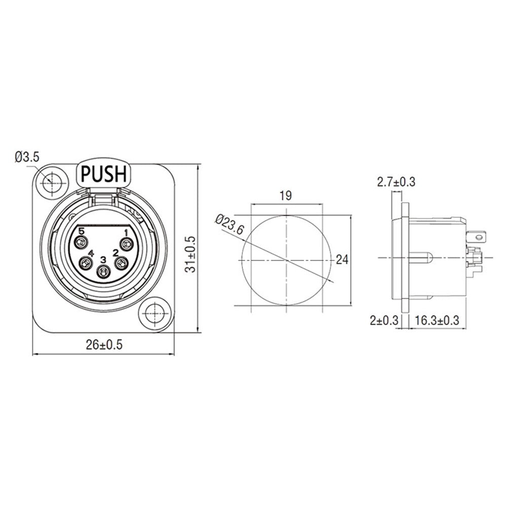XLR5-SF-G - Gold Pin, rear terminal detail