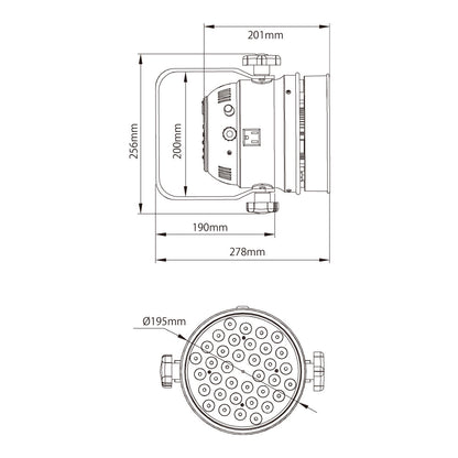 ZPL-56 - LED Par - 56, Black Finish, dimension diagram