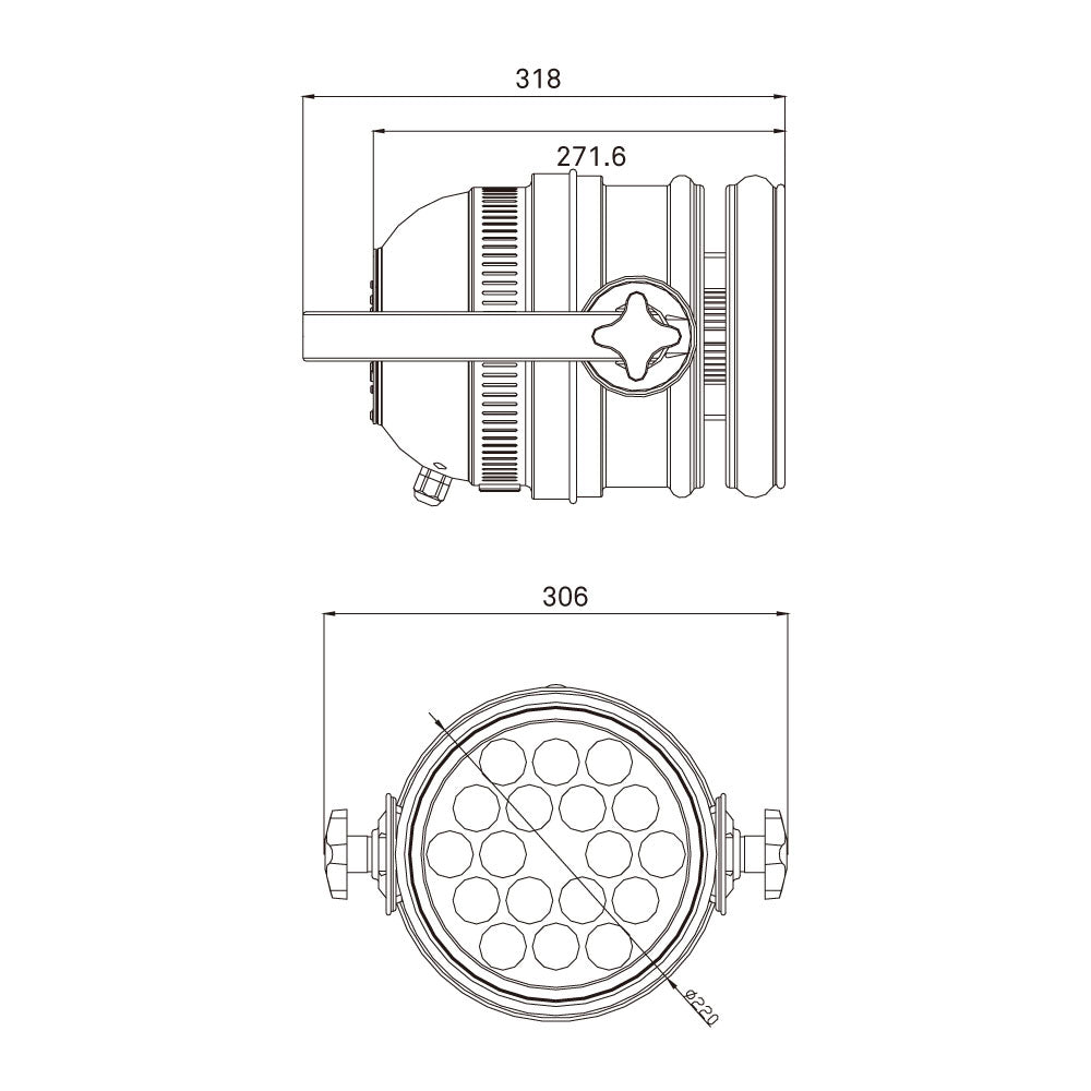 ZPL-64-18-10 - ZPL-64/18-10 LED Par Can, 180 W RGBW, dimension diagram